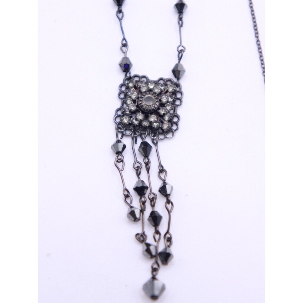 Vintage Czech Cristal Choker Necklace Gun Metal